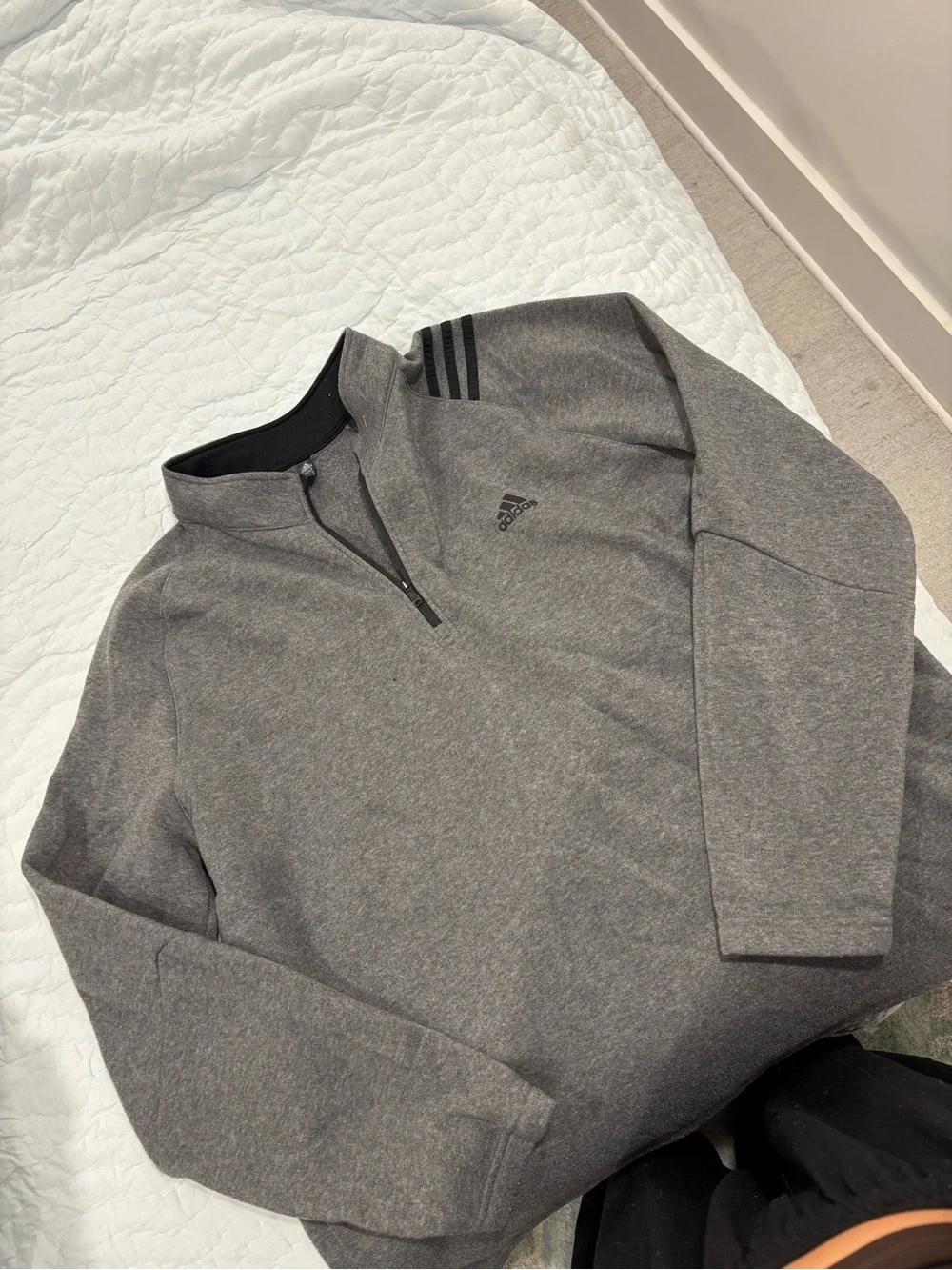 adidas Gray Quarter-Zip Men’s Pullover with Shoulder Stripes
